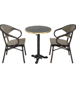 Online 60 cm verstelbare zwartmarmeren terrastafel en 2 zwarte stoelen Tuinmeubelen