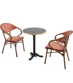 Online 60 cm verstelbare zwartmarmeren terrastafel en 2 rode stoelen Tuinmeubelen