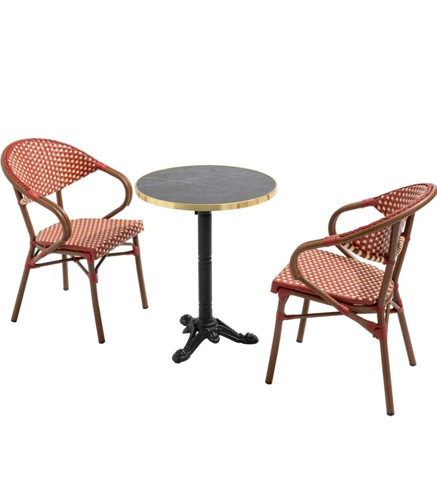 Online 60 cm verstelbare zwartmarmeren terrastafel en 2 rode stoelen Tuinmeubelen