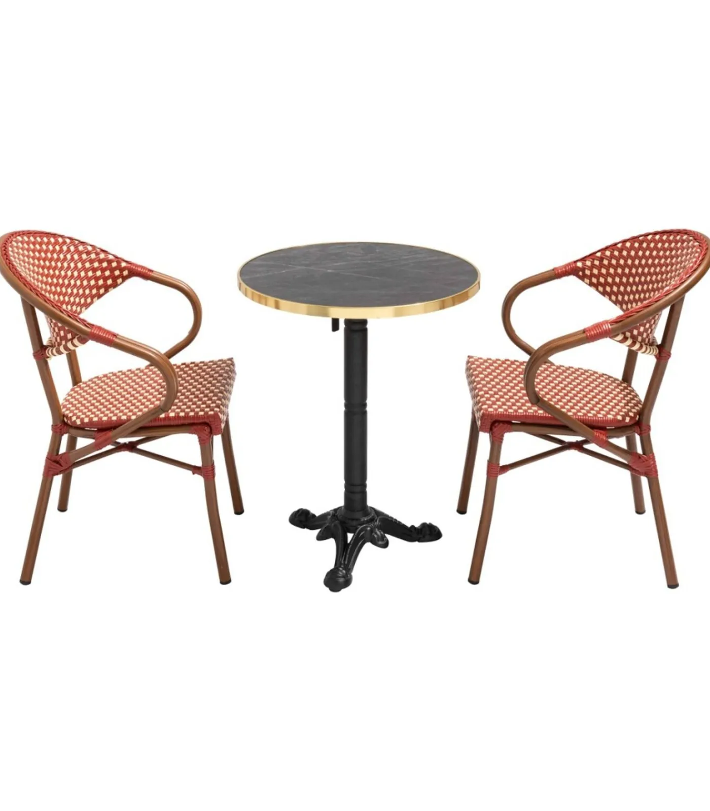 Online 60 cm verstelbare zwartmarmeren terrastafel en 2 rode stoelen Tuinmeubelen
