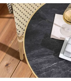 Outlet 60 cm verstelbare zwartmarmeren terrastafel en 2 grijze stoelen Tuinmeubelen