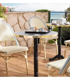 60 cm verstelbare zwartmarmeren terrastafel en 2 blauwe stoelen Tuinmeubelen