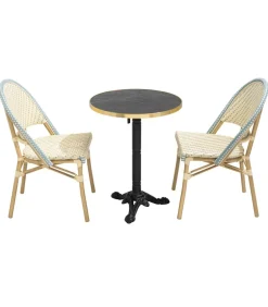 60 cm verstelbare zwartmarmeren terrastafel en 2 blauwe stoelen Tuinmeubelen