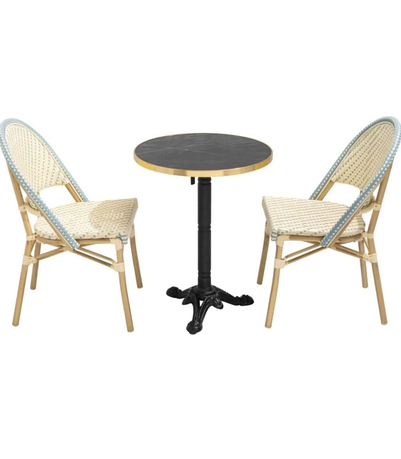 60 cm verstelbare zwartmarmeren terrastafel en 2 blauwe stoelen Tuinmeubelen