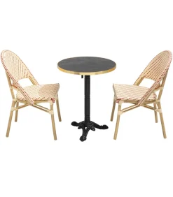 Sale 60 cm verstelbare zwartmarmeren terrastafel en 2 rode stoelen Tuinmeubelen