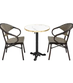 Outlet 60 cm witte marmeren verstelbare terrastafel en 2 zwarte stoelen Tuinmeubelen