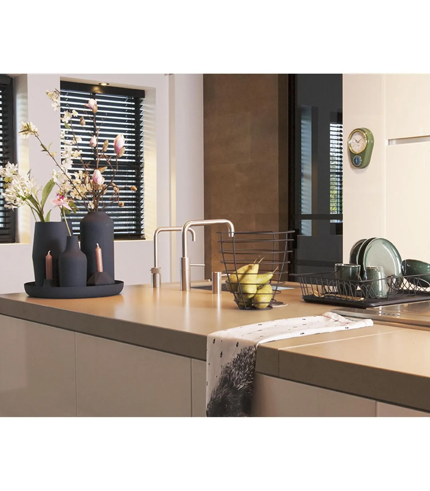 Outlet Afdruiprek - Linea Zwart met Mat Zwarte tray - 49x32x9,5cm Keukenaccessoires