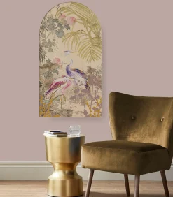 Online Canvas - Reigers tussen Bloemen Japanse stijl - 100x54 Wanddecoratie