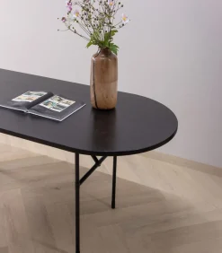 Arthur Eettafel Ovaal Met H-Poot - Eikenhout - Zwart - 75x220x90 Tafels