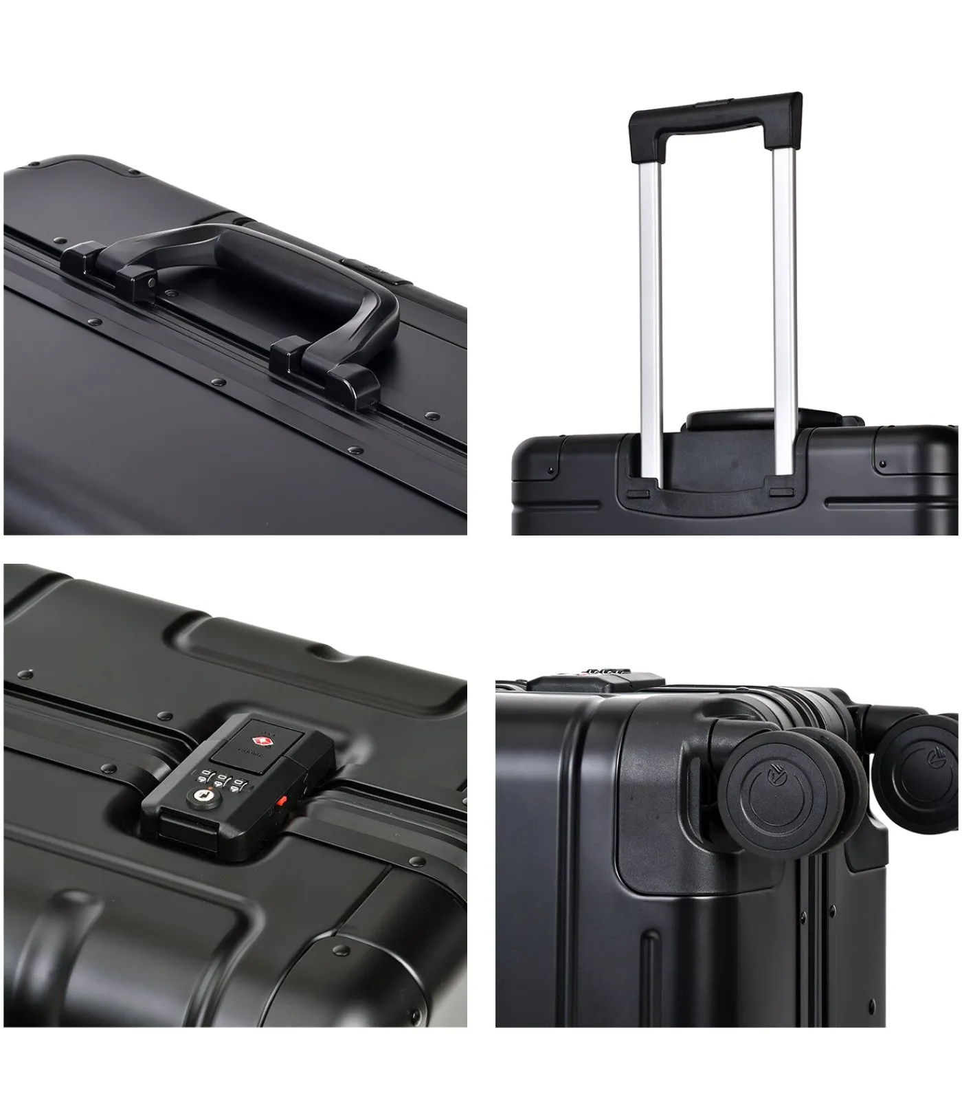 Discount Athens Aluminium Trunk Koffer 4 Wielen Zwarte Trolleys