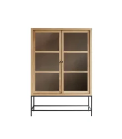 Sale Babeth - Hoge vitrinekast van massief eikenhout Meubels