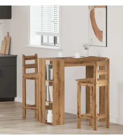 Outlet Bartafel met schap 102x50x103,5cm bewerkt hout artisanaal eiken Tafels