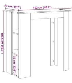 Outlet Bartafel met schap 102x50x103,5cm bewerkt hout artisanaal eiken Tafels