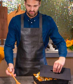 BBQ Lederen schort met bretellen - Grijs Keuken- & Tafellinnen