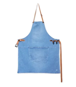 Clearance BBQ schort Washed Indigo licht blauw met leer en karabijnhaken Keuken- & Tafellinnen