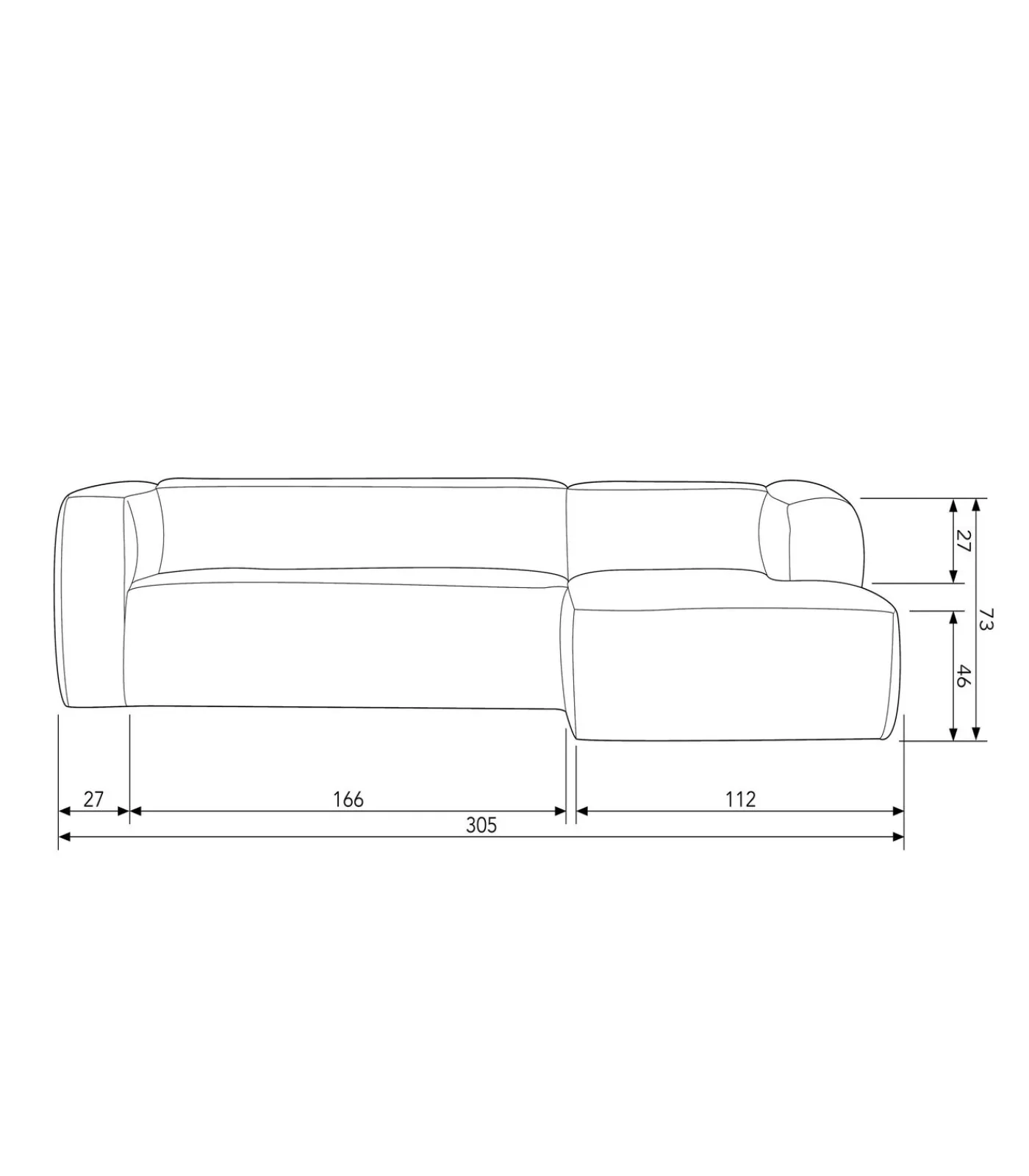 Bean Hoekbank Rechts - Ribstof - Travertin - 73x305x96 Zetels