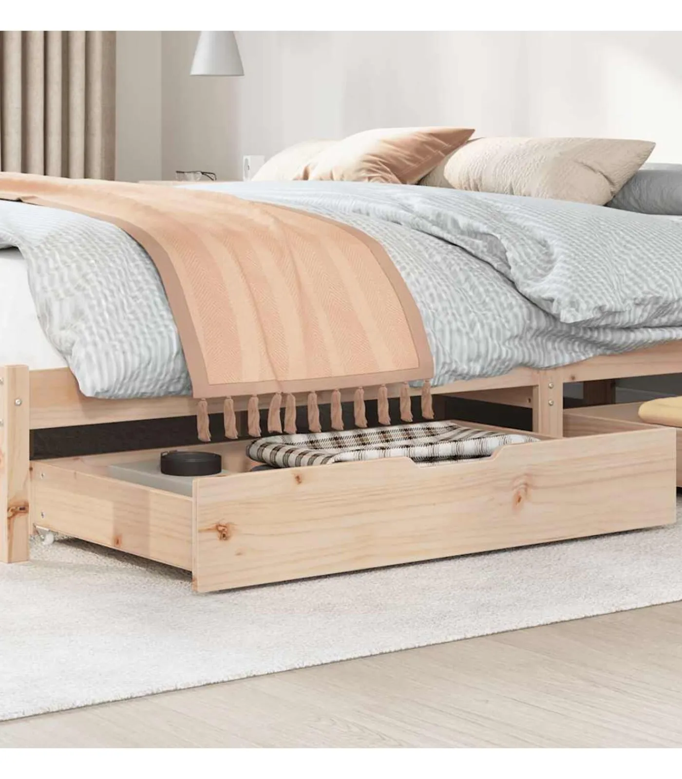 Clearance Bedlades 2 st met wieltjes 95x55x17 cm massief grenenhout Organiseren