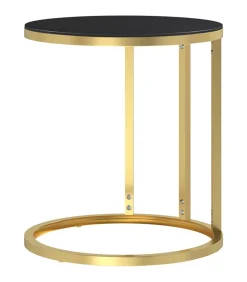 Discount Bijzettafel 45 cm gehard glas goudkleurig en zwart Tafels