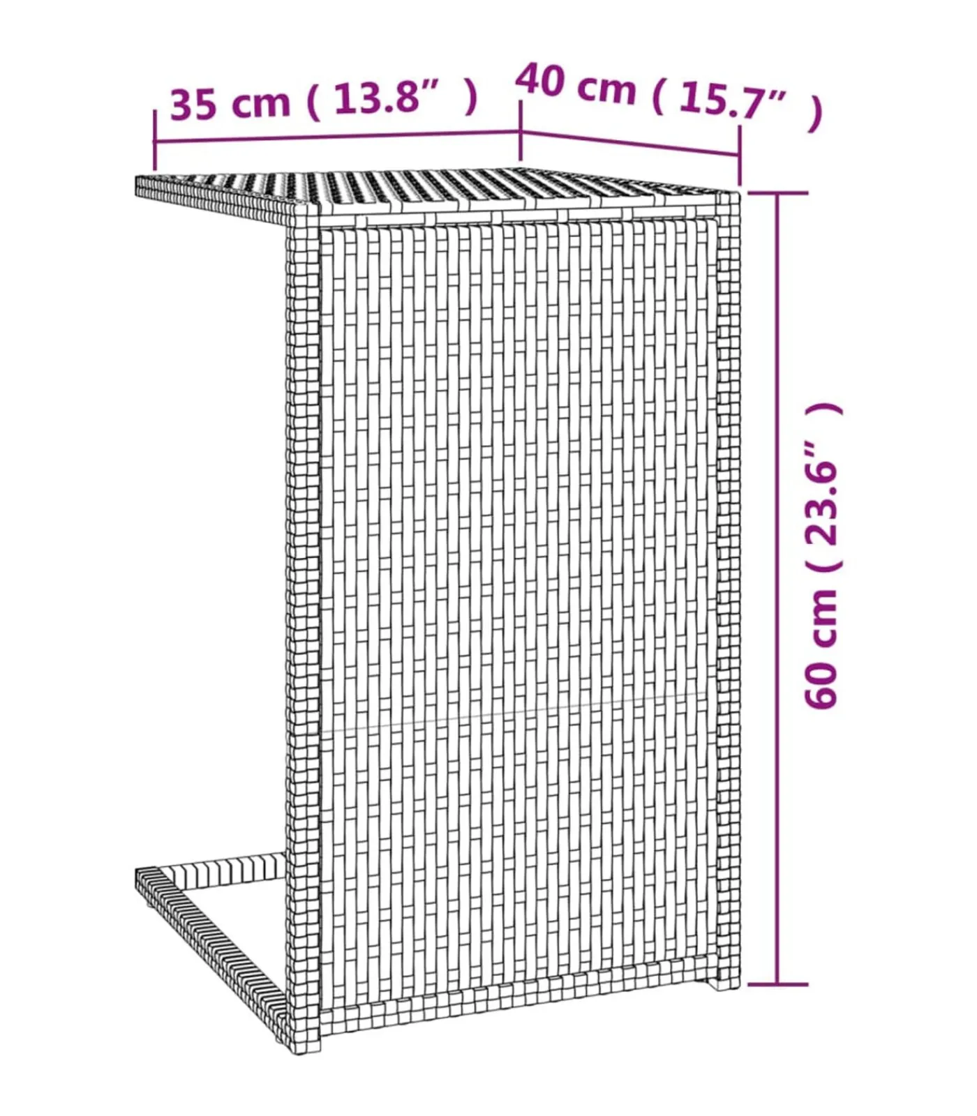 Online Bijzettafel C-vormig 40x35x60 cm poly rattan bruin Tafels