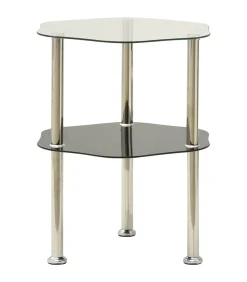 Online Bijzettafel 2-laags 38x38x50 cm gehard glas transparant zwart Tafels