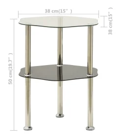Online Bijzettafel 2-laags 38x38x50 cm gehard glas transparant zwart Tafels