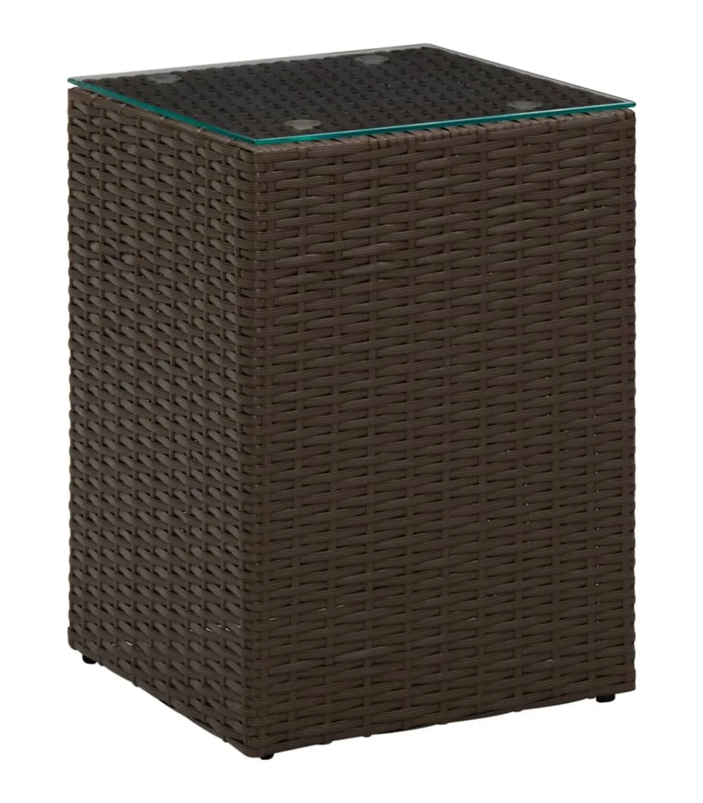 New Bijzettafel met glazen blad 35x35x52 cm poly rattan bruin Tafels