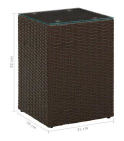 New Bijzettafel met glazen blad 35x35x52 cm poly rattan bruin Tafels