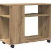 Discount Bijzettafel met wieltjes 70x35x60 cm hout artisanaal eikenkleur Tafels