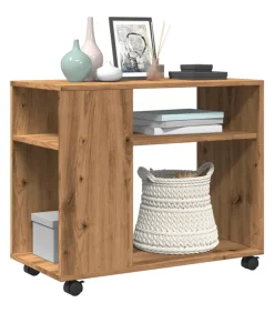 Discount Bijzettafel met wieltjes 70x35x60 cm hout artisanaal eikenkleur Tafels