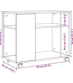 Discount Bijzettafel met wieltjes 70x35x60 cm hout artisanaal eikenkleur Tafels