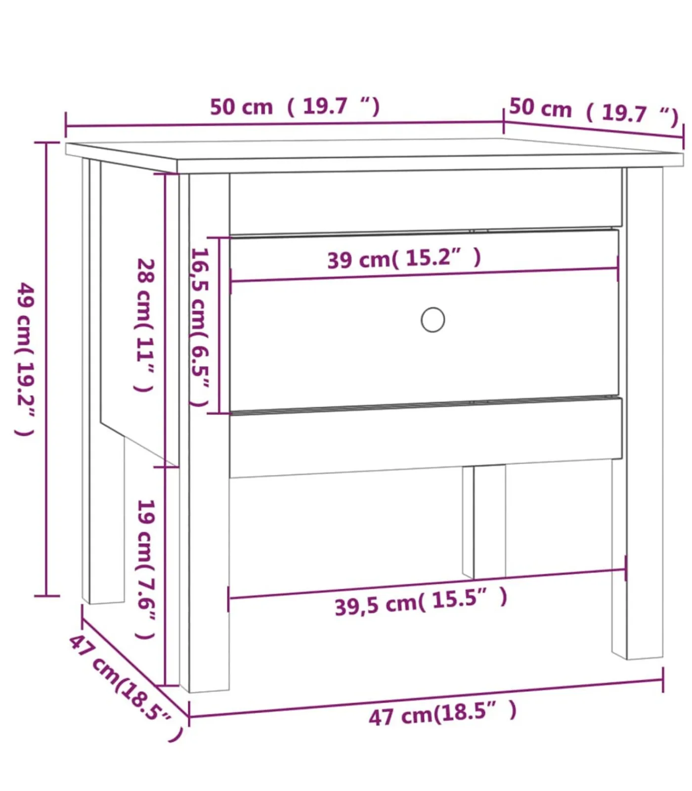 Discount Bijzettafel 50x50x49 cm massief grenenhout Tafels
