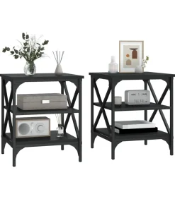 Hot Bijzettafels 2 st 40x42x50 cm bewerkt hout zwart Tafels
