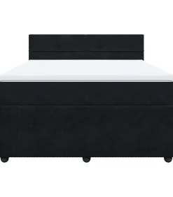 Hot Boxspring met matras fluweel zwart 140x200 cm Bedden