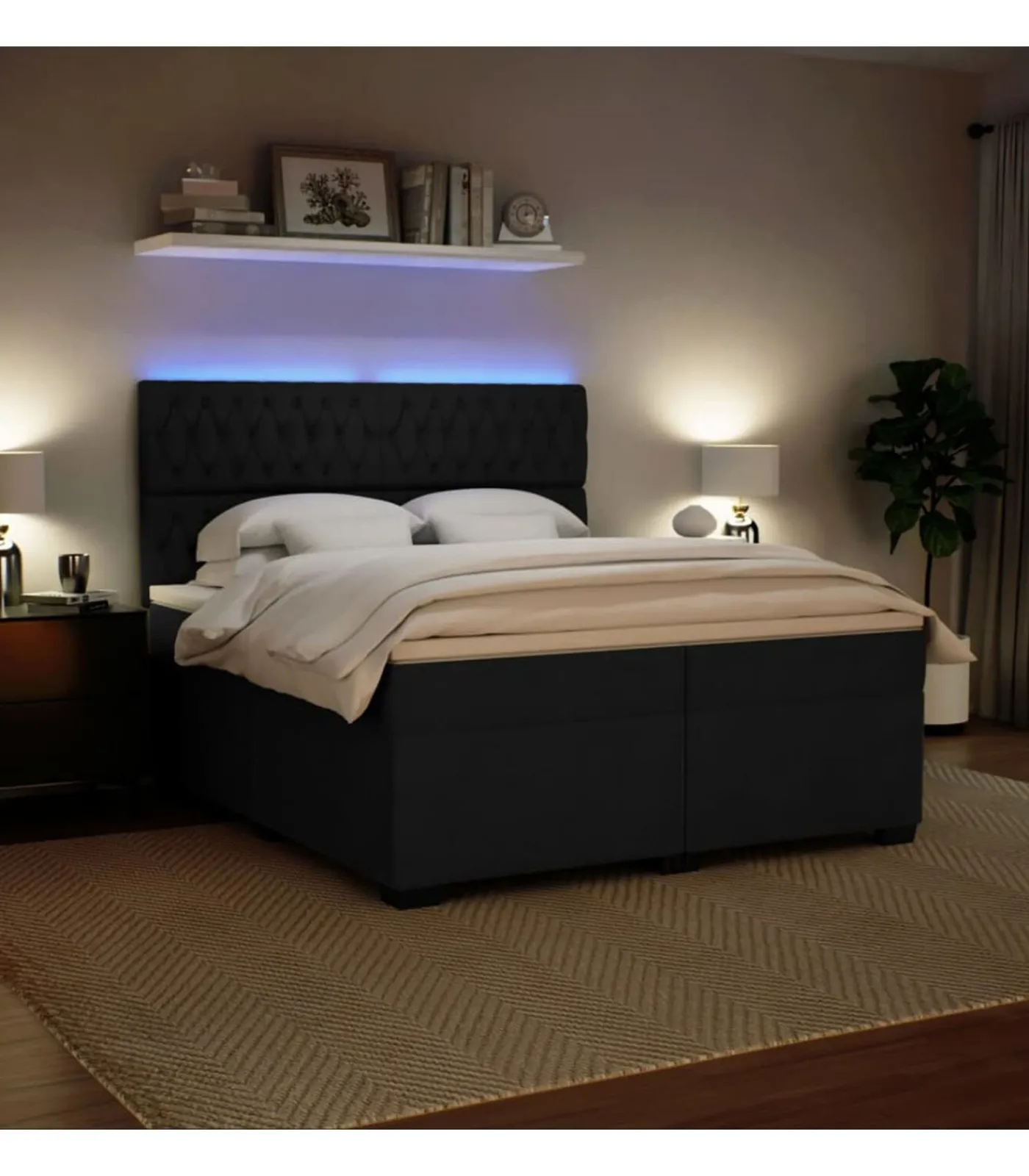 Discount Boxspring met matras fluweel zwart 200x200 cm Bedden