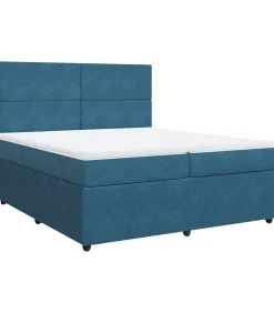 Clearance Boxspring met matras fluweel donkerblauw 200x200 cm Bedden