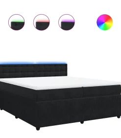 Hot Boxspring met matras fluweel zwart 200x200 cm Bedden