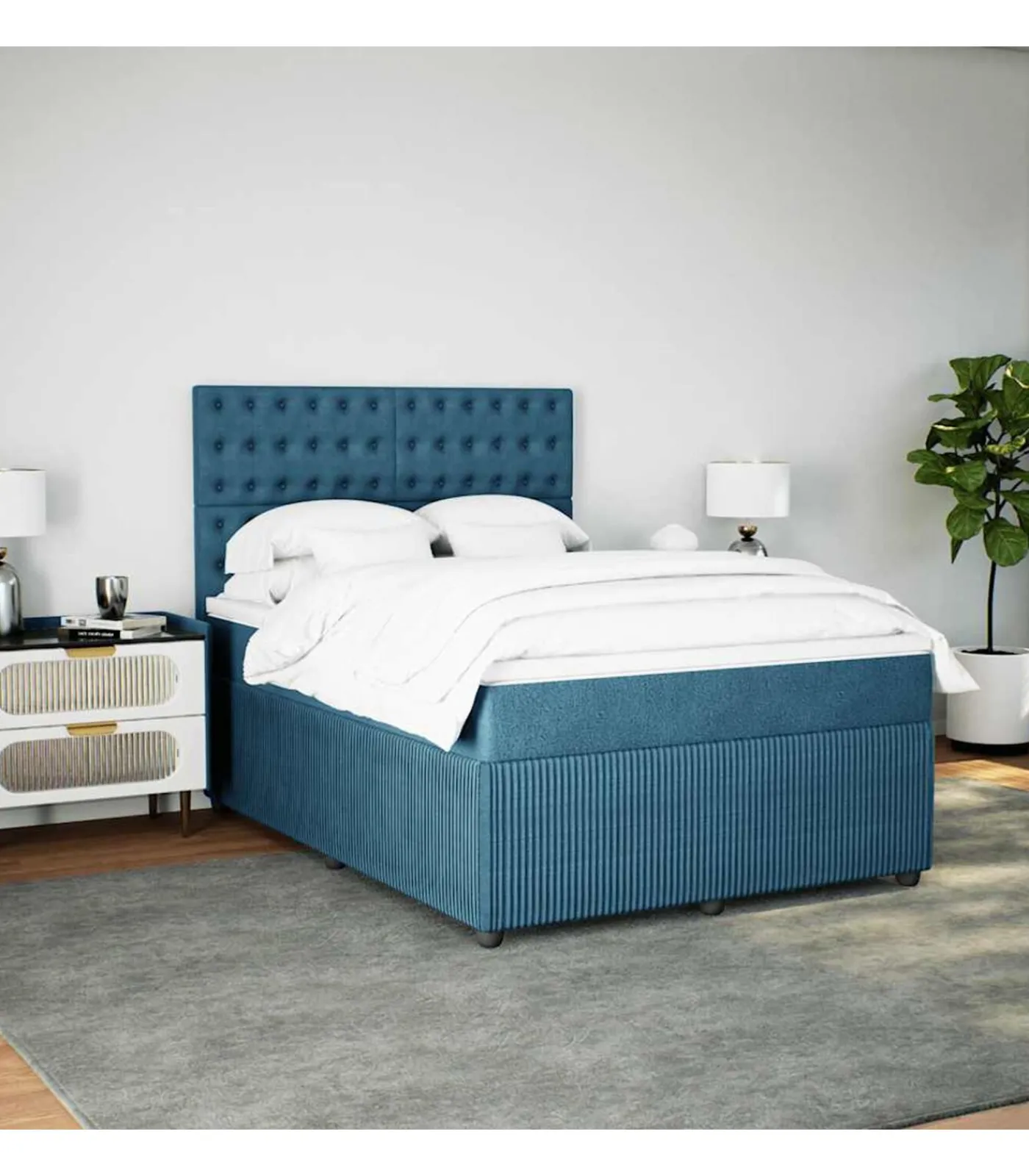 Discount Boxspring met matras fluweel blauw 160x200 cm Bedden