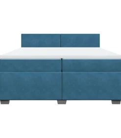 New Boxspring met matras fluweel donkerblauw 200x200 cm Bedden