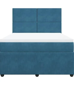 Outlet Boxspring met matras fluweel donkerblauw 160x200 cm Bedden