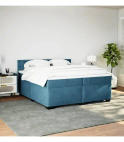 New Boxspring met matras fluweel blauw 200x200 cm Bedden