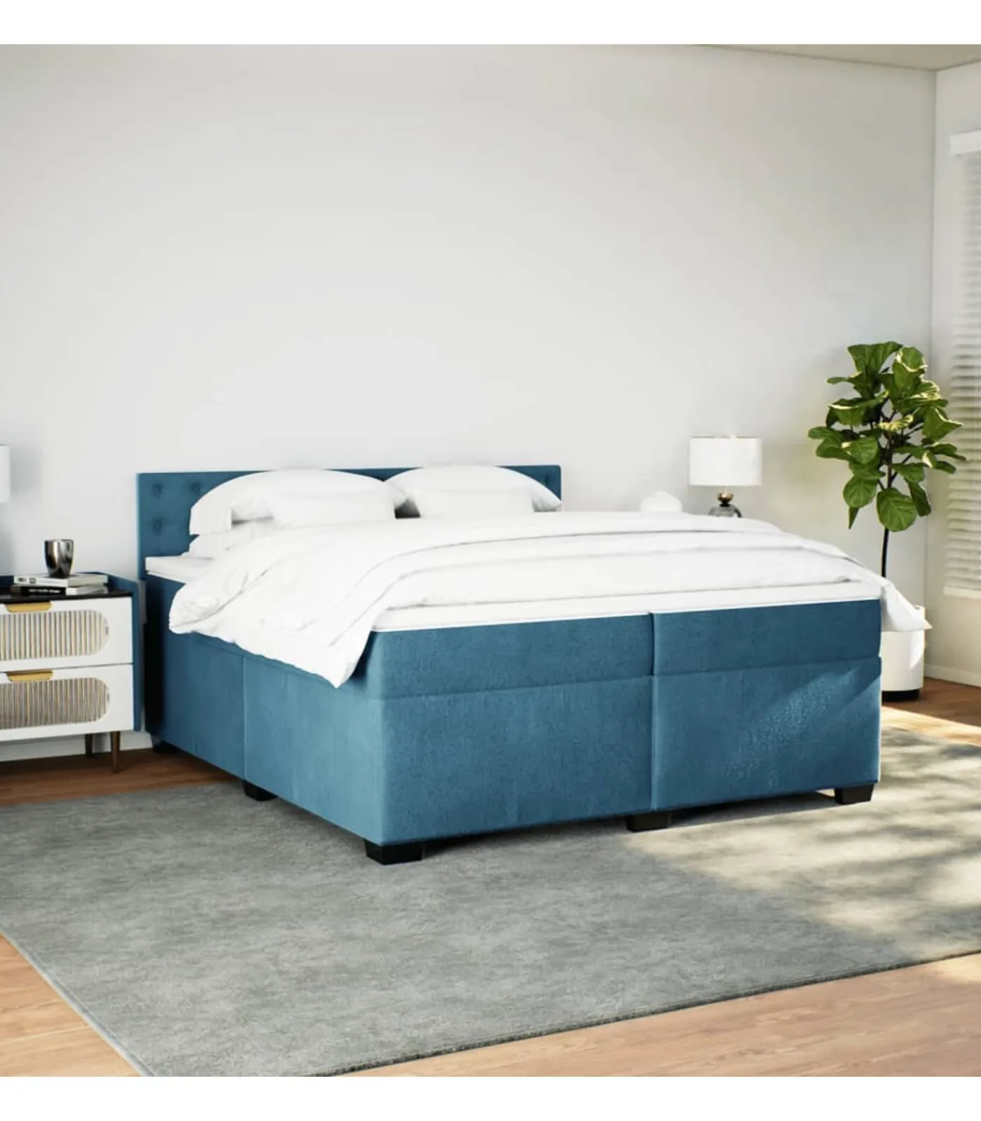 New Boxspring met matras fluweel blauw 200x200 cm Bedden