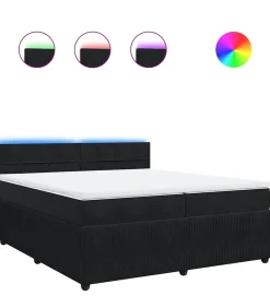 Online Boxspring met matras fluweel zwart 200x200 cm Bedden