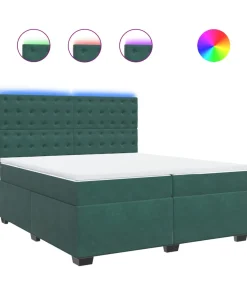 Hot Boxspring met matras fluweel donkergroen 200x200 cm Bedden