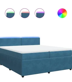 Discount Boxspring met matras fluweel blauw 200x200 cm Bedden