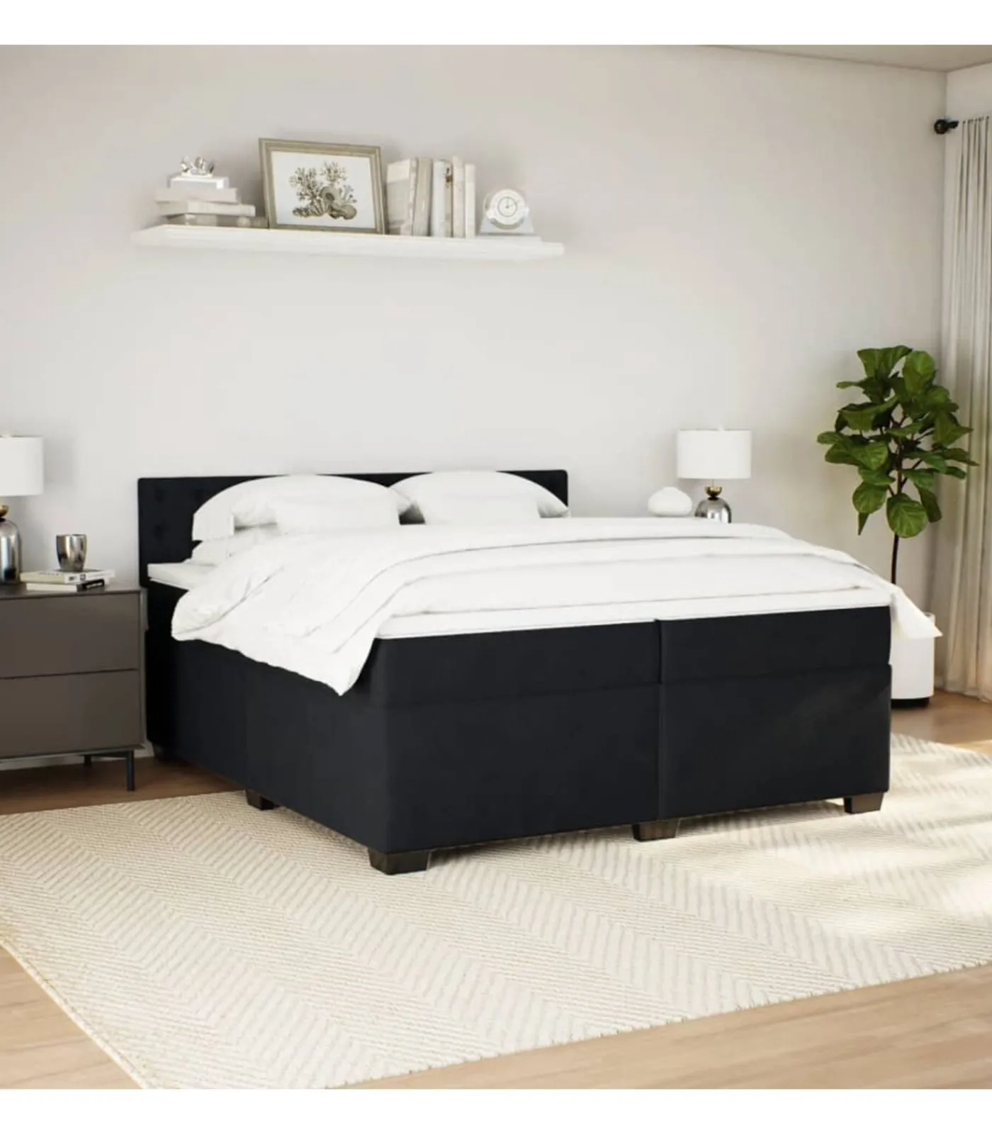 Outlet Boxspring met matras fluweel zwart 200x200 cm Bedden