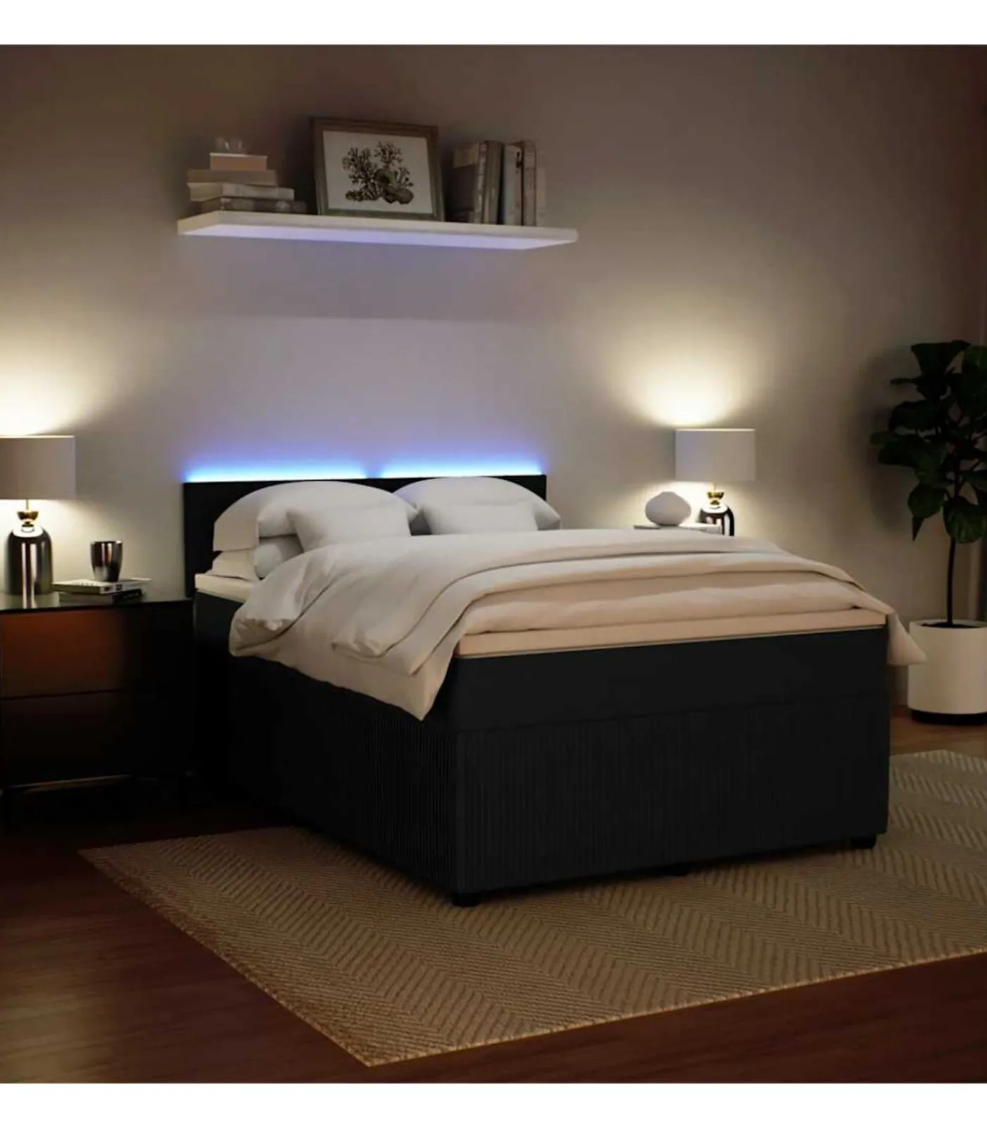 Sale Boxspring met matras fluweel zwart 140x200 cm Bedden