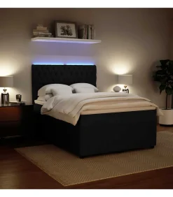 Clearance Boxspring met matras fluweel zwart 140x200 cm Bedden