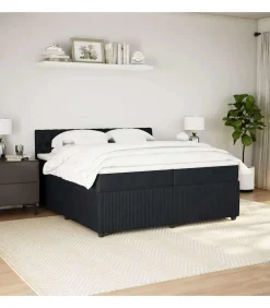New Boxspring met matras fluweel zwart 200x200 cm Bedden