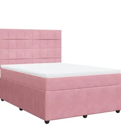 Clearance Boxspring met matras fluweel roze 140x200 cm Bedden
