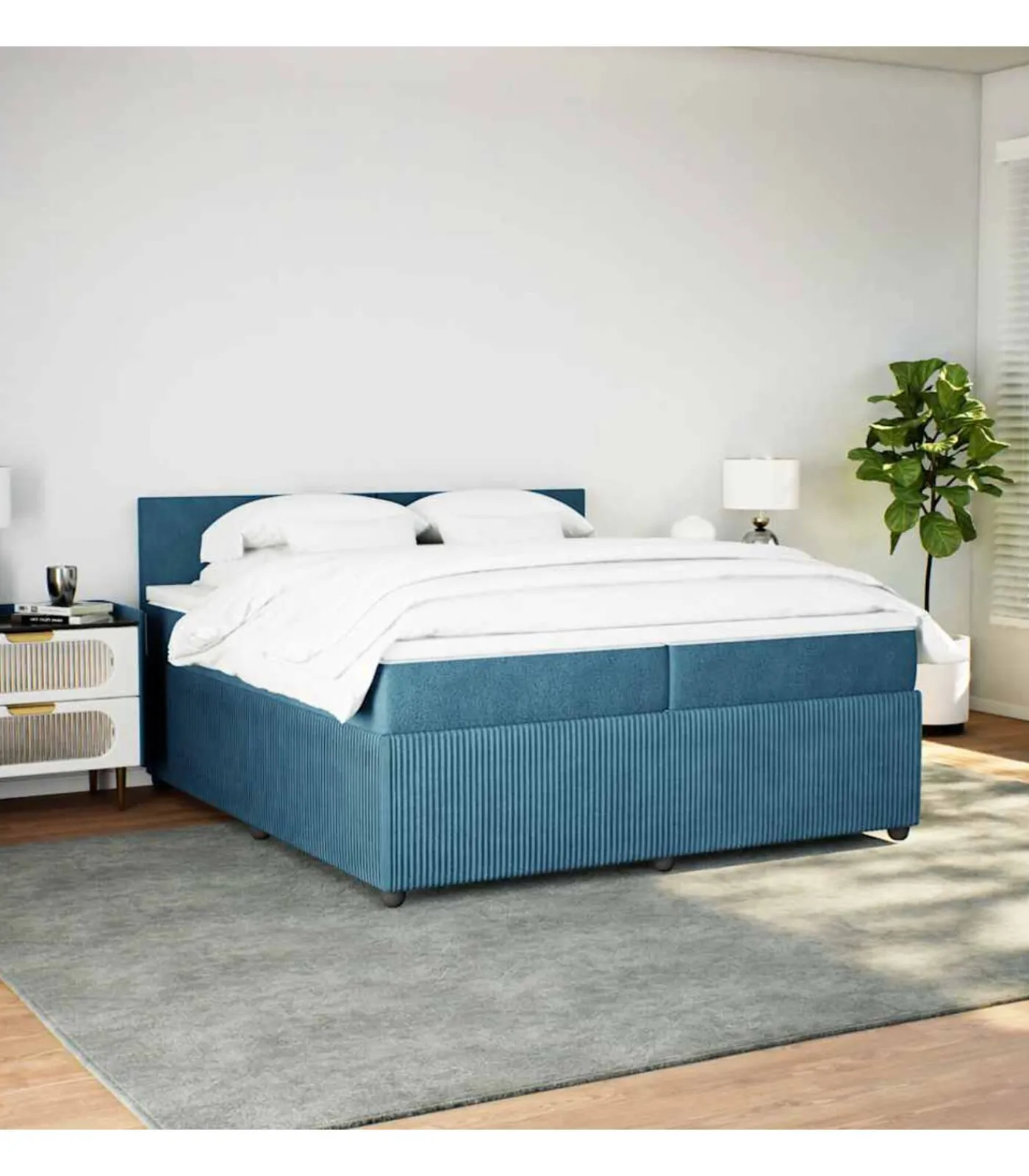 Outlet Boxspring met matras fluweel blauw 200x200 cm Bedden